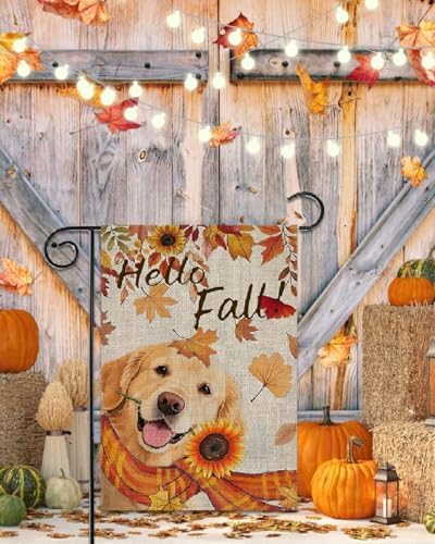 Hello Fall Golden Retriever Dog Garden Flag 12x18 Inch Double Sided for Outside Autumn Seasonal Holiday Yard Outdoor Decoration Flag - Image 6