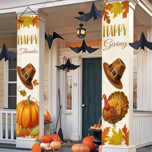 HOMETITUTE Happy Thanks Porch Banner Set 12 x 71 Inch 2 Pack - Image 4