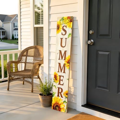 Hello Summer wooden porch sign Vertical hanging decorations Welcome sign front door standing Decorative sign 47x7.8Inch Sunflower pattern Suitable for Outside Decor - Image 7