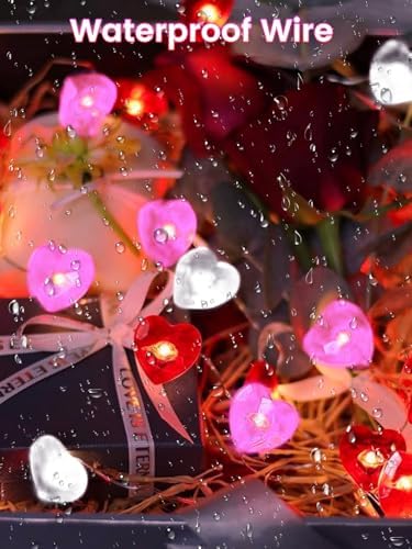 Heart Fairy Lights Battery Operated Valentines String Lights Red Pink White - Image 4