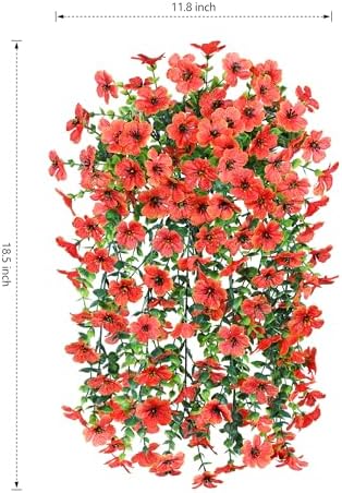 INSPRING Fall Fake Mums Artificial Flowers Hanging Decoration for Outdoors, 2Pcs Orange Daisy with Autumn Eucalyptus Leaves, Realistic Plants Decor, Silk Flower for Porch Patio Balcony Planter Yard - Image 4