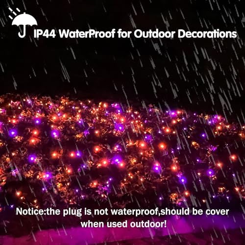 HISHINY Halloween Lights Outdoor,144LED 6ftx6ft Purple and Orange Net Lights with Connectable, Waterproof,UL Certified and Durable Black Wire Design for Bushes,Trees, Outdoor Indoor Party Decorations - Image 3