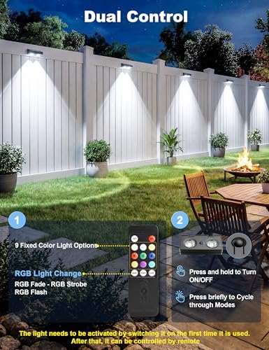 JOFIOS Solar Fence Lights with Remote, Warm White, Cool White and RGB Color Glow LED Outdoor Wall Lights, IP65 Waterproof Solar Lights for Fence, Backyard, Railing, and Deck, Home Improvement, 16 Pack - Image 3