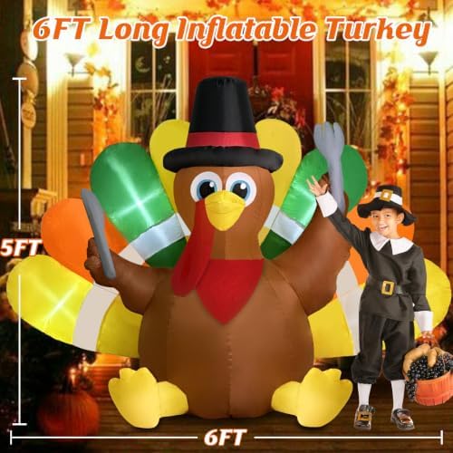 Danxilu 6FT Thanksgiving Inflatable Blow up Turkey Decoration with LEDs - Image 2