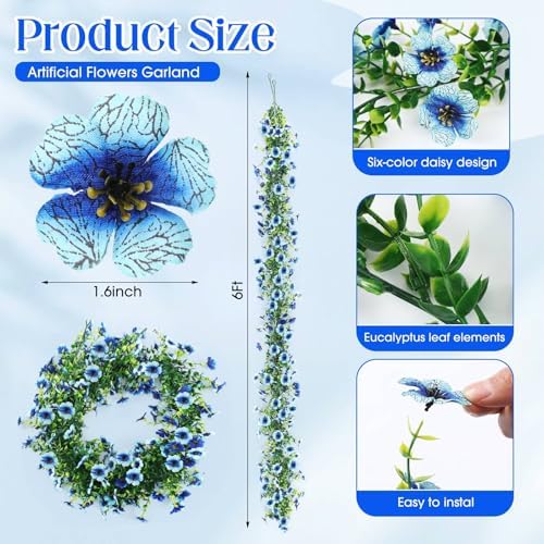 8 Pcs 6 ft Artificial Flowers Wisteria Garland, Blue - Image 2