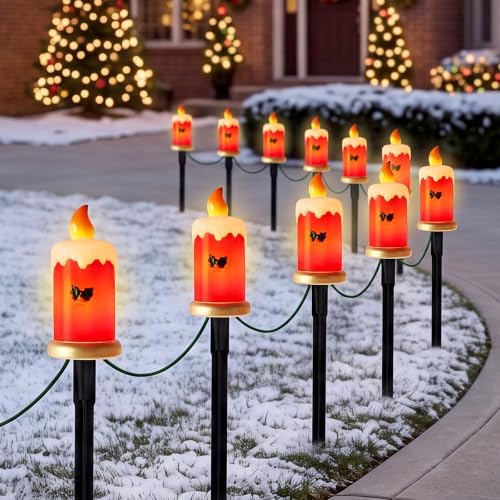 10.5FT Christmas Pathway Lights, 5PK LED Candle Yard Stake Lights by LightupYourLife