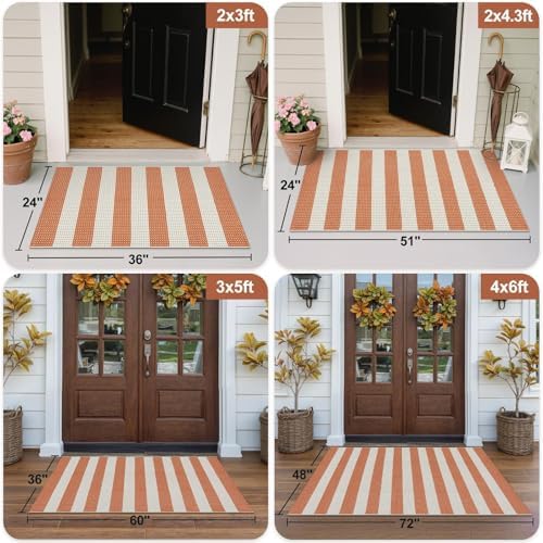 OJIA Front Door Rug 24"x51" Outdoor Door Mat Striped Porch Rug Fall Decor - Image 3