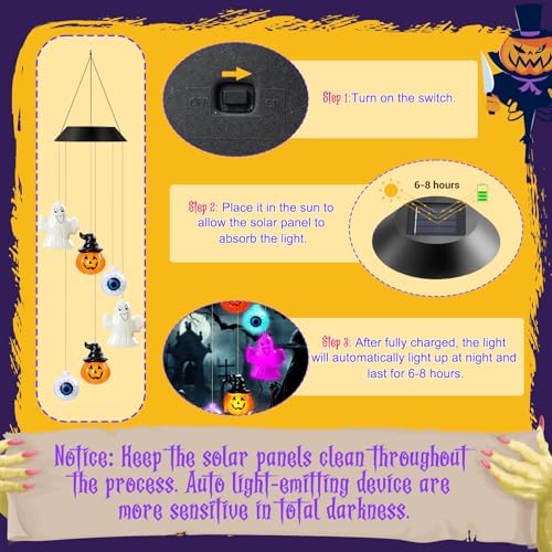 GlikCeil Halloween Solar Wind Chimes 27.5Inch Halloween Decorations Outside Waterproof Hanging LED for Yard, Porch, Patio, Party, Color Changing Lights(Mixed) - Image 3