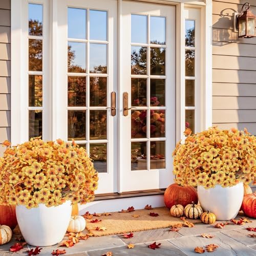 22 Pack Artificial Fall Flowers Mums for Outdoor Indoor(Fall Yellow) - Image 6