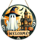 Ghost Decor Halloween Welcome Sign for Front Door Porch, Haunted House Home Door Wall Decor, Farmhouse Autumn Party Outdoor October Halloween Decorations Gifts -04 by HOME