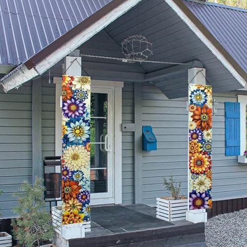 Boho Front Door Hanging Banner Bright Blossom Summer Porch Sign Hanging Flag Porch Sign for Front Door Outdoor Seasonal Holiday Wedding Yard Decor Farmhouse Indoor Wall Backdrop - Image 3