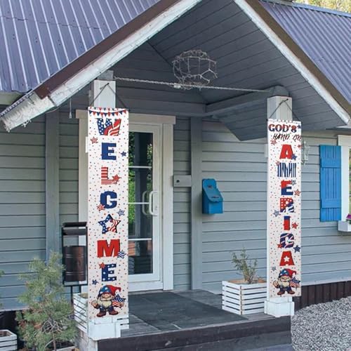 doginthehole 4th of July Decorations 2pcs Hanging American Flag Banners Porch Sign, 12"x71" Patriotic Decorations Banners for Memorial Day Veterans Day - Image 4