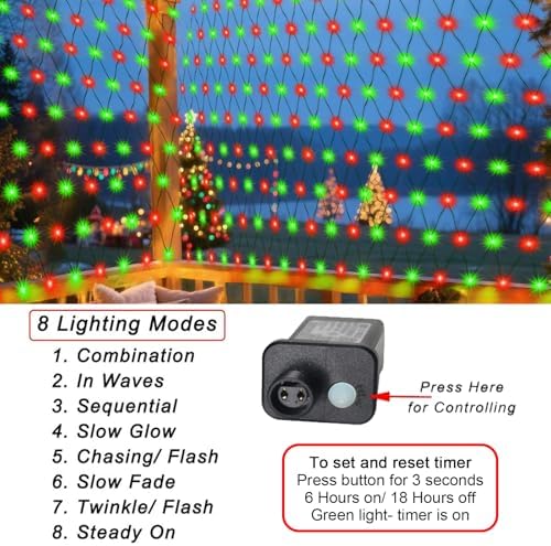Pooqla Red and Green Christmas Net Lights Outdoor, 15x 5ft Green Wire - Image 2