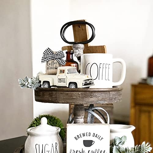 Hooqict Coffee Bar Decor Mini Metal White Truck with Beans Burlap Sack for Home Farmhouse Kitchen Tiered Tray Decor Coffee Bar Accessories Coffee Station Decorations - Image 6