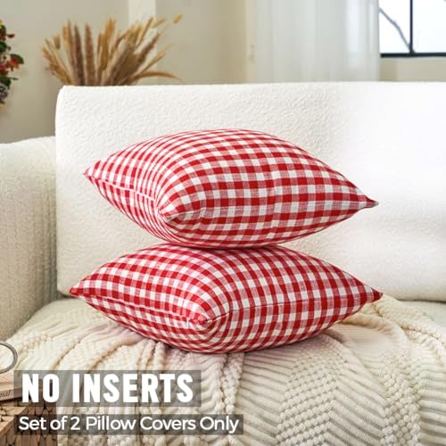 Red and White Outdoor Christmas Gingham Plaid Throw Pillow Covers 16x16 - Image 2
