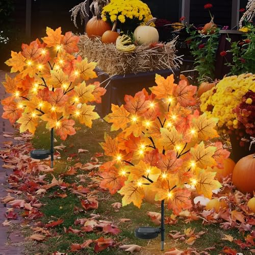 TORONTOKYO 2 Pack Fall Solar Outdoor Lights, Fall Decor 40 LED Maple Leaves Solar Stake Light with 8 Modes, Waterproof Fall Garden Lights Thanksgiving Decorations for Autumn Yard Pathway Outside - Image 7