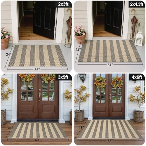 OJIA Indoor Outdoor Rugs 4'x6', Washable Outdoor Patio Rug Tan Camping Rug - Image 3