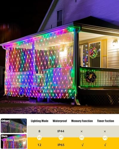 2 Pack 12×5FT 360 LED Christmas Net Lights Outdoor Mesh Lights Waterproof - Image 3