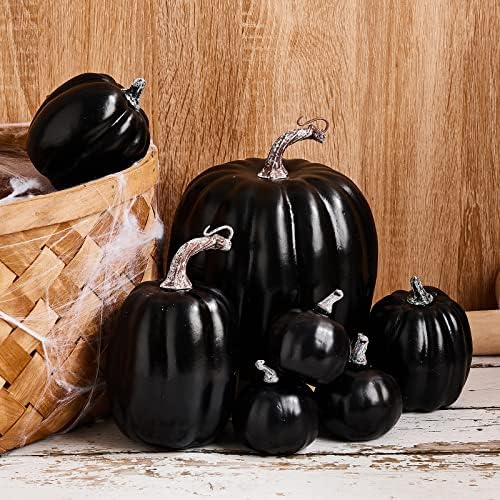 Lizxun 7Pcs Artificial Pumpkins Halloween Decoration, Lifelike Simulation Mixed Harvest Fall Foam Pumpkins for Halloween Thanksgiving Home Party Supplies (Black-7Pcs) - Image 2