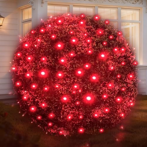 LED Christmas Net Lights Outdoor, UL Certified, 144LED 6ftx6ft, Green Wire, Connectable Waterproof Mesh Light for Christmas Party, Yard, Shrubs and Bushes Decorations (Red) by YGTCHNG
