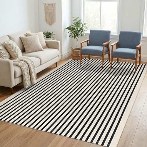 KILOCOCO Beige Striped Rug 5x7 Area Rugs for Living Room Washable Porch Rug by Kilococo