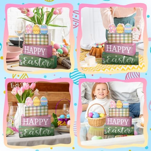 Lineshading 4 Pcs Easter Wooden Block Signs, Farmhouse Tiered Tray Decor - Image 5