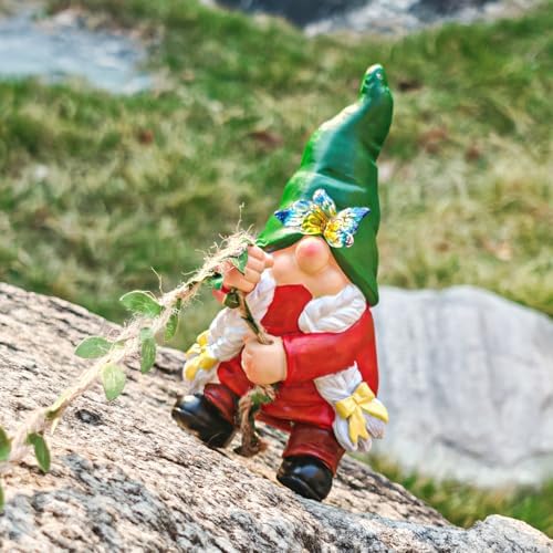 Hanging Gnome Garden Statue Climbing Garden Gnomes Lady with Butterfly Summer Decorations Tree Hugger for Outdoor Home Lawn Patio Yard Birthday Gifts for Mom Women - Image 2