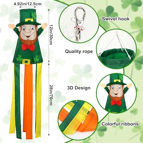NOVWANG St. Patricks Day Windsock, 40 Inch 3D Irish Festival Windsock St. Patrick's Day Outdoor Hanging Windsocks Decorative for Balcony Yard Lawn Patio Garden - Image 2