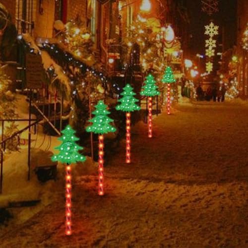 LAMPHOME Christmas Pathway Lights Outdoor, 3PCS Christmas Tree Christmas Decorations Outdoor Yard, Pathway Marker Stake Lights for Patio Ground Path Sidewalk Walkway Driveway - Image 2