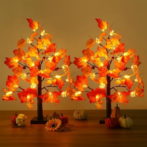 Joyhalo 2 Pack 23.5 Inch Fall Trees with Lights by Joyhalo