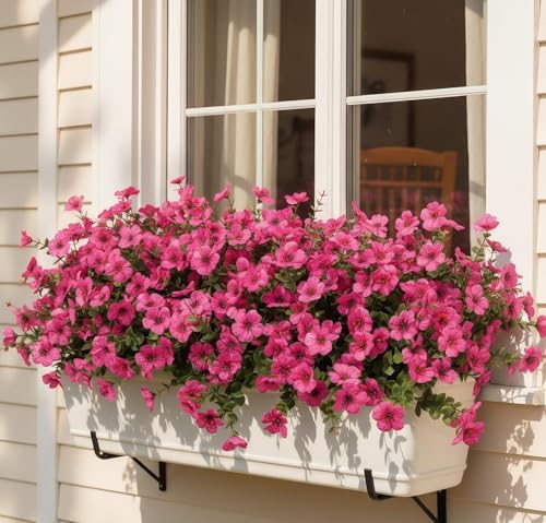 Artificial Outdoor Flowers UV Resistant Fake Plants Greenery 12 Bundles Faux Silk Daisy with Eucalyptus Leaves Summer Outdoor Mothers Day Decor for Porch Patio Yard Garden Farmhouse, Hot Pink - Image 4