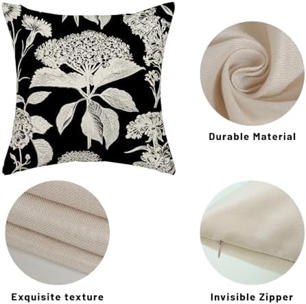 Vintage Floral Pillow Covers 20x20 Inch 2 Pcs Boho Black Hydrangea Flower Decor Throw Pillows Spring Summer Seasonal Outdoor Farmhouse Decoration Pillowcase Linen Cushion Cover for Couch - Image 7