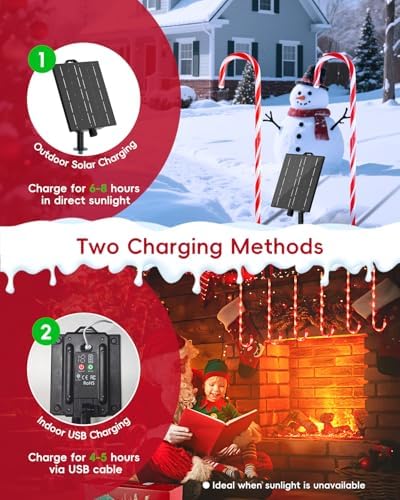 COOLWUFAN 24 Pack 22" Solar Candy Cane Lights Outdoor, 216 Bright LEDs Christmas Pathway Decorations with 4 Brightness Levels, Solar Powered & Waterproof, for Yard Walkway Holiday - Image 3