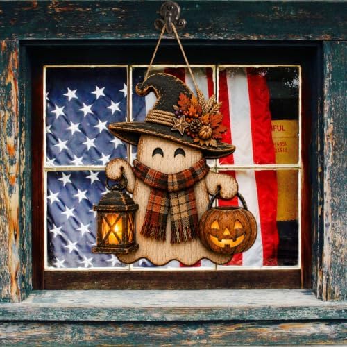 Ghost Witch Door Sign Wooden Halloween Porch Decor Fall Front Door Hanger - Image 7