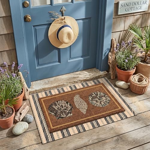 Drydiet Coastal Door Mat Layered Seashell Non Slip Porch Entryway Navy - Image 3