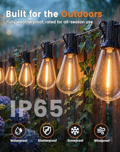 30FT(24+6) Outdoor LED String Lights with 2FT Bulb Spacing, Waterproof, Shatterproof, Dimmable, Warm White, 3 Lighting Modes, Timer, Plug in Hanging Backyard Lights for Outside, Patio - Image 6
