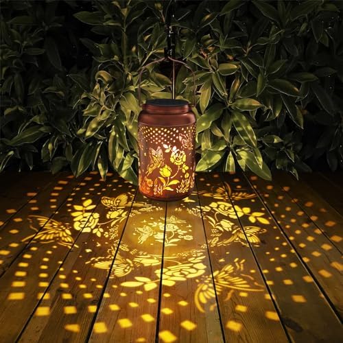 Rose Butterfly Decoration Solar Lanterns Outdoor Waterproof Garden Decor Gifts for Women Mon Grandma Metal Hanging Solar Lights for Outside LED Lanterns for Yard, Patio - Image 4