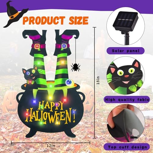 Halloween Lighted Garden Flag, Witch Feet Yard Decor, 12x18 In - Image 4