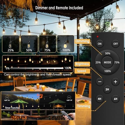 100ft Gazebo Lights with Remote & Dimmer,Patio String Lights with Timer - Image 3
