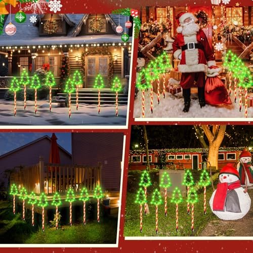 VIHOSE 8 Pack Christmas Pathway Light Outdoor 136 LED Christmas Tree Stake Light with 8 Lighting Modes Plug-in Candy Cane String for Garden Yard Lawn Patio Holiday Decor - Image 6