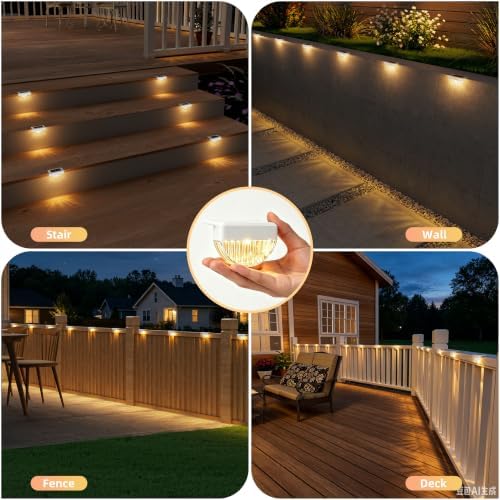 VOLISUN 12 Pack Solar Deck Lights Outdoor, Warm White LED Solar Step Lights for Outside, Waterproof Fence Light for Patio, Deck, Stairs, Yard, Pool and Porch (White) - Image 2