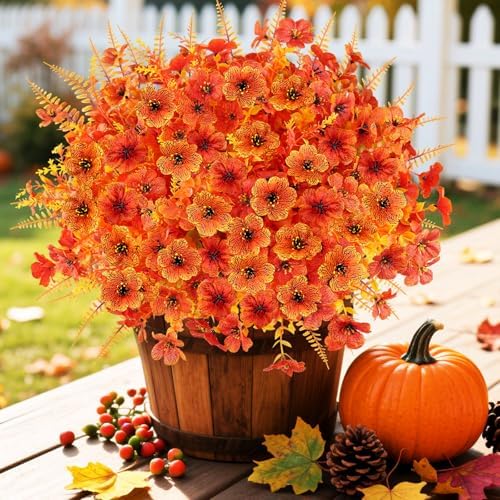 16PCS Artifcial Fall Flowers, Silk Flowers with Eucalyptus & Ferns - Image 6