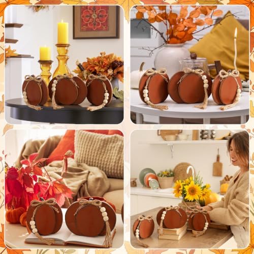 Cinnvoice 3 Pcs Fall Pumpkin Decor, Brown Wooden Tabletop Signs, 4.7 in - Image 5