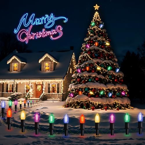 GAGALIFE 29Ft C9 Christmas Pathway Lights Outdoor - 25 LED Lights with 25 Marker Stakes for Walkway, Waterproof Plug in C9 Christmas Light Outdoor for Driveway, Yard, Lawn Decorations, Multicolor - Image 2