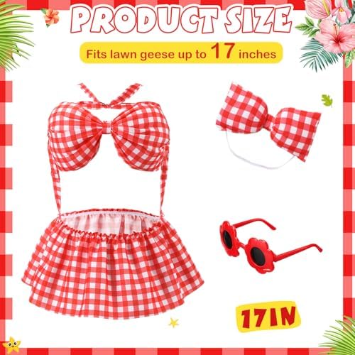 FuWeave Summer Porch Goose Outfit for 17" Red Plaid Lawn Goose Clothes - Image 3