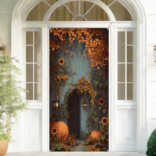 Front Door Covers Decorative, Spring Flower Design Door Curtain 70.8 x 35.4 Inch for Porch Outdoor Indoor Home Decor (Sepia) - Image 4