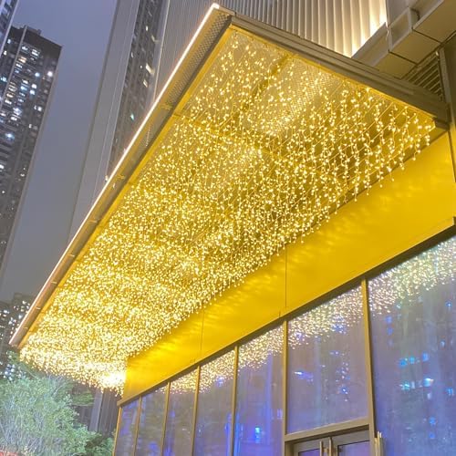 LED Ceiling Icicle Lights, 16.4FT 112 LEDs 8 Modes Twinkle Christmas Hanging Fairy String Horizontal Curtain Lights for Parties Mall Patio Yard Indoor Outdoor Decoration Warm White, 5M04 - Image 6