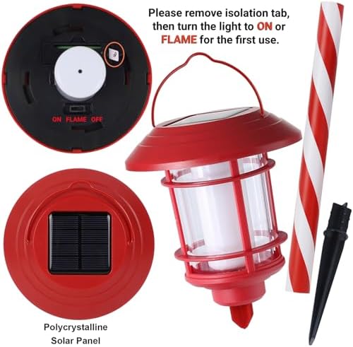 Dynaming 6 Pack Christmas Solar Flame Garden Lights Outdoor, Dual Use Flickering Flame Torch Candy Cane Pathway Marker, Xmas Hanging Lantern Lights, Waterproof & Auto On/Off for Patio Walkway Driveway - Image 6