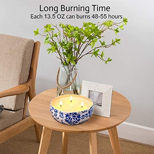Hausware Citronella Candles Outdoor & Indoor - Large 13.5 oz Scented Candles Set 3 Pack Natural Soy Wax citronella Candles for Garden Patio Yard Home Balcony Camping Backyard (Light Blue) - Image 4