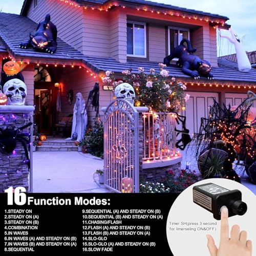 LAMPHOME 33ft 100 LED Orange Thanksgiving Lights Outdoor Waterproof, Autumn Fall String Lights,16 Modes Orange Halloween String Lights Plug in, Christmas Lights Garden Party Xmas Tree Lights Decor - Image 3